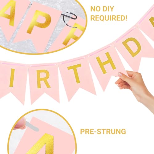 Image of Rose Gold Birthday Balloon Arch Garland Kit, 100Pcs Rose Gold Confetti Balloons, Pre-Strung Happy Birthday Banner, Elegant Party Decor for Women, Girls, Baby, Kids, Adults