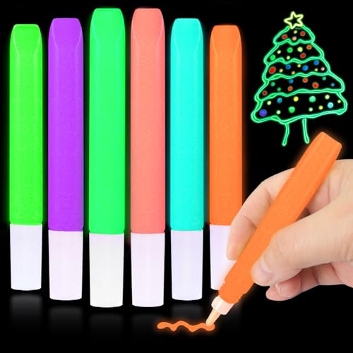 Matio Glow in The Dark Glue 6 Pack Glue Stick Set Non-Toxic Washable Glue Pens Craft Glitter Bulk Gel Assorted Color Slime Glues for DIY Art Project Painting Christmas Decor Supply