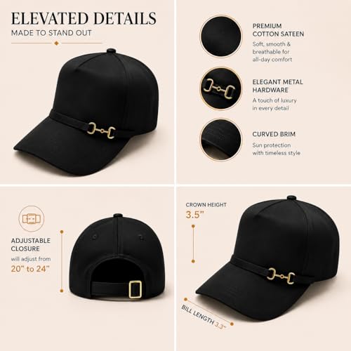 Gorra negra elegante para mujer con adorno dorado miniatura 4