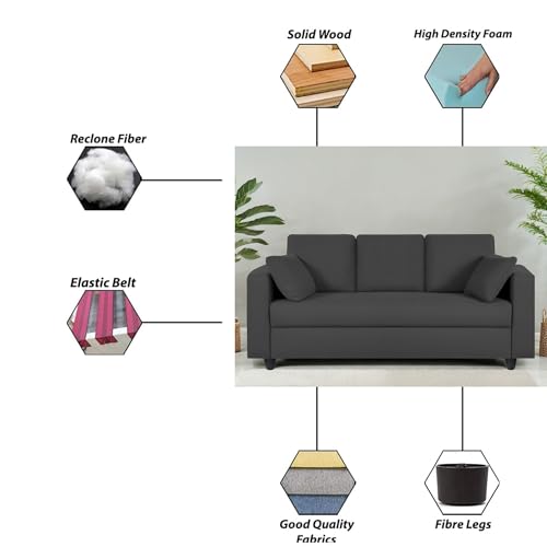 Image of Casaliving Vitserk 3 Seater Sofa Set for Living Room (Black Colour) Premium Fabric Sofa