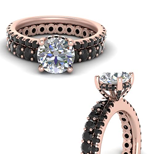 Image of Choose Your Gemstone Hidden Halo Diamond CZ Ring with Gemstone Band Rose Gold Plated Round Shape Wedding Ring Sets Minimal Modern Design Birthday Gift Wedding Gift US Size 4 to 12