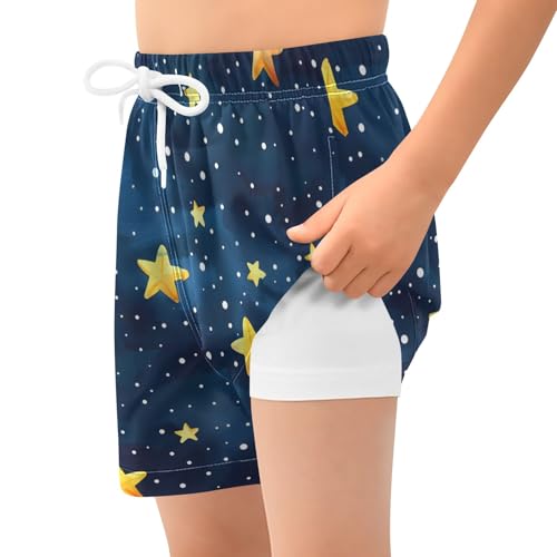 Bolaz Toddler Boys Swimwear Swim Trunks with Compression Liner 4T Stars in Dark Nigh2