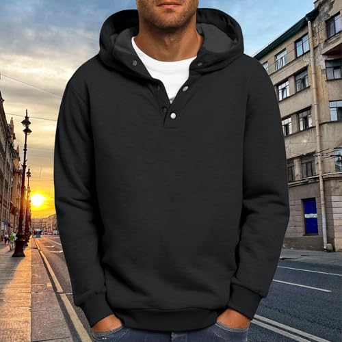 Mens Fleece Linen Hooded Sweatshirts Casual Loose Half Button Long Sleeve Oversized Pullover Hoodie Streetwear Tops4