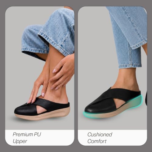 Image of FAUSTO Women Criss Cross Strap Design Perforated Slip On Shoes | Back Open Casual Shoes for Office, Outdoor, Party
