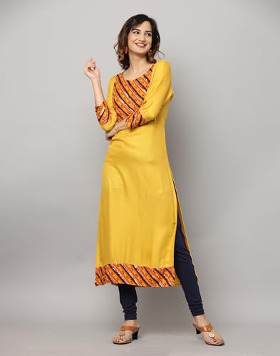 Image of Round Neck Front Yoke Lace Attached Straight Cut Kurta