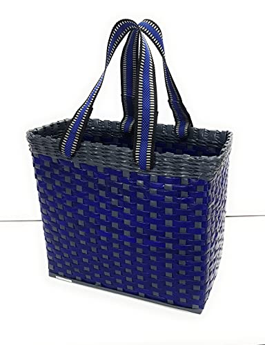 Image of Paperus, Medium, Blue Grey Lunch Bag, Picnic Basket, Carry Bag, Handbag, Tiffin Basket for Office; Rectangular, Eco-Friendly, Handmade, of Paper Ropes, in Inch 11 H, 12 L, 6 Wide Base