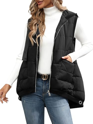 Tankaneo Womens Hooded Puffer Vest Lightweight Zip Up Sleeveless Jackets Padded Gilet With Pockets