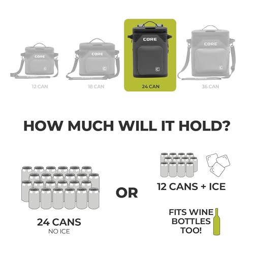 Image of CORE Magnetic Leak Proof Soft Cooler with Waterproof Zipper | Insulated Bag Portable Ice Chest Box | Best Soft Cooler for Food & Beverages for Tailgating, Car Camping, Travel, and Family Beach Picnics