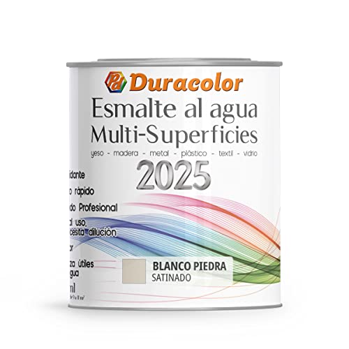 B BRIDECO Esmalte al Agua Multi Superficie - Color Satinado Blanco Piedra - 750 ml - Acabado Brillante - Sin Olor - Resistente a Golpes, Roces y Manchas - Antioxidante - Rápido Secado - Duracolor