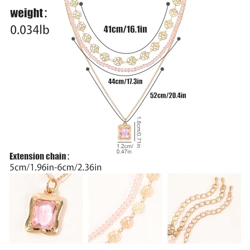 Multilayered Colorful Beaded Necklace for Women with Cute Pendant Bohemian Layered Natural Stone Choker Necklace Charm Stand Statement Necklace Adjustable Boho Party Summer Beach Holiday Jewelry Gift2