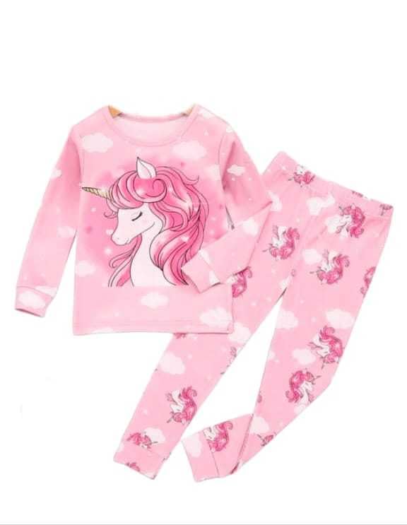 GenericShree Shyam Textile Top and Bottom Nightwear for Girls Unicorn Pink Printed with Pant Casual Set, Full Sleeves for Gifted