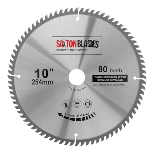 TCT25480T Saxton TCT Kreissägeblatt für Holz, 254 mm x 30 mm Bohrung x 80 Zähne, für Bosch, Makita, Dewalt