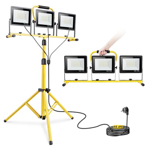 Yofuly Baustrahler mit Stativ 3x70W, LED Strahler Baustellenlampe...