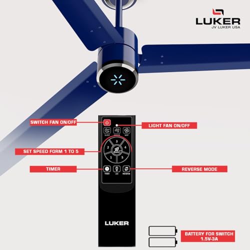 Image of LUKER JVLuker USA Aerozen Prime 1200mm BLDC Ceiling Fan with IR Remote BEE 5 Star 65% Energy Saving High Air Delivery Low Noise LED Indicator Reverse Mode for Living (Ocean Blue-Chrome)