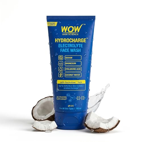 Image of WOW Skin Science Hydrocharge Electrolyte Face Wash with ElectroDew Tech | India's 1st Electrolyte Cleanser with Sodium, Magnesium, Hyaluronic Acid & Coconut Water | pH 5-6 | 100ml