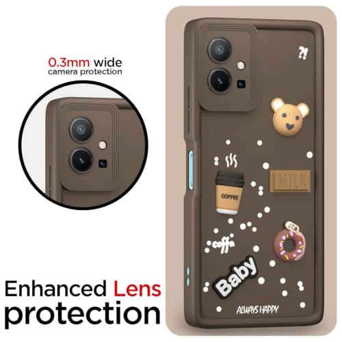 Image of Bintage Cute Fun Ball | Taddy Cartoon 3D Smiley Coffee Cup | Milk Donut | Full Camera Protection Back Cover Compatible for Vivo V2127 / Vivo Y55 5G - Brown