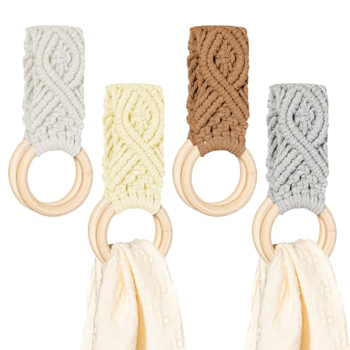 HEAVYWOOD 4 Pcs Kitchen Dish Towel Holder Boho...