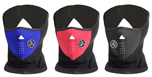 ewinever 3PCS Neoprene Thermal Fleece Cold Weather Half Face Mask for Motorcycle,Bicycle,Skiing,Running,Hiking,Mountain Climbing,Skateboard & More