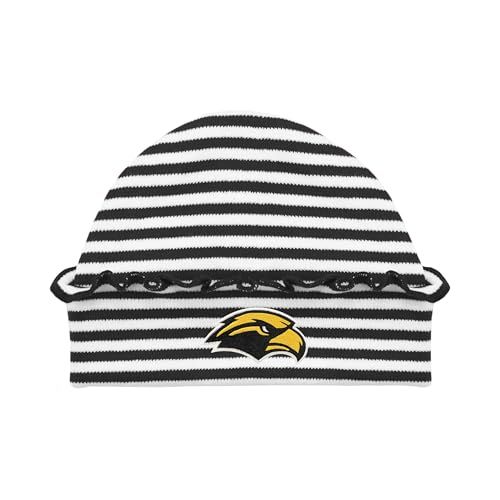College Baby Ruffled Striped Cap - Southern Miss Golden Eagles Logo, Black/White for Baby Girls, Newborn (0-3 Months)