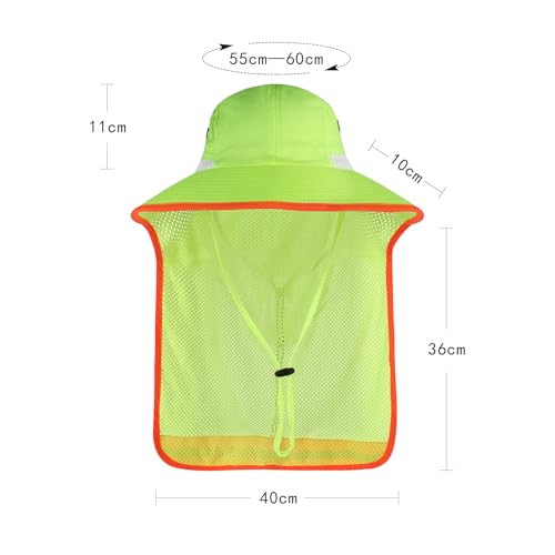 Image of High Visibility Sun Bucket Hat Reflective Neon Boonie Hat Summer Wide Brim Mesh Fishing Cap for Men Women