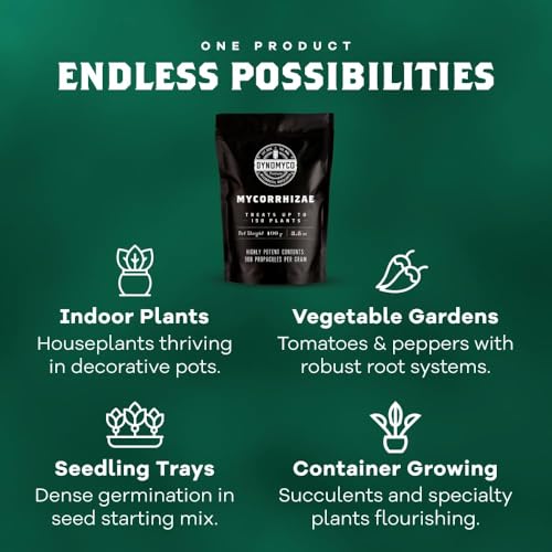 Mycorrhizal Inoculant by DYNOMYCO™ - High Performing Strains - Concentrated Formula - Nutrient Uptake - Increases Plant Yields Enhances Resilience to Stress Saves Fertilizer (100g / 3.5 Oz)