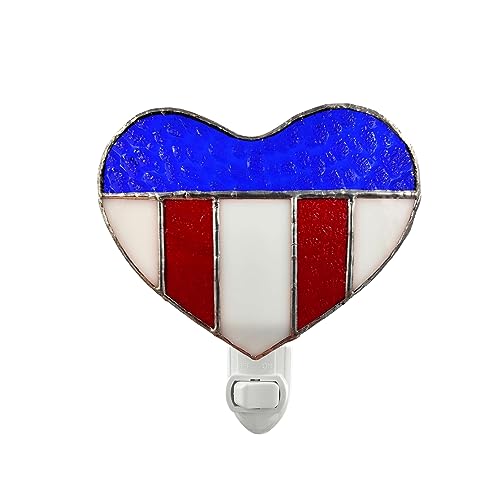 Image of Stained Glass Night Light Plug into Wall Lamp Decorative Accent Nightlight for Hallway Bedroom Bathroom Kitchen Home Decor(American Heart)