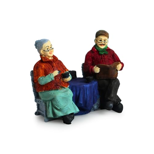 Image of ExclusiveLane 'Chit-Chatting Old Couple' Decorative Couple Showpiece for Home Dcor (Resin, 6.7 Inch, Multicolor) | Showpiece for Living Room for Gift for Husband Wife Grandparent Statue