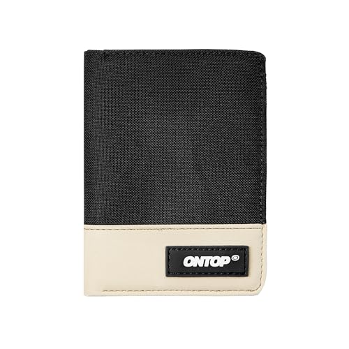 ONTOP Vertical Bifold Wallet, Minimalist Card Holder, Ultra Lightweight, Water Resistant, Unisex (Light Beige/Black)