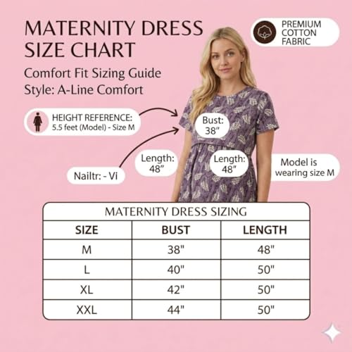 Image of Zero Clothing Feeding Dress for New Moms Casual Loungewear Ankle Length | Cotton Maternity Nighty | Zipless Feeding Dresses for Women | Pregnancy & Nursing Wear