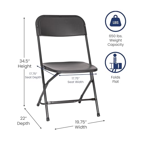 Image of Flash Furniture Hercules Series Big & Tall Stackable Plastic Folding Chairs, Extra Wide Commercial Event Seats, Set of 4, Black