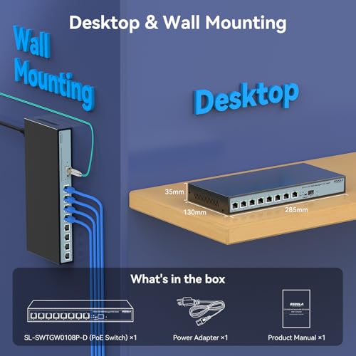 Image of SODOLA 8 Port 2.5G Web Managed PoE Switch 120W | 1X 10G SFP+ & 8 x 2.5GBase-T Ports, Max 90W Output, IEEE802.3af /at /bt, Desktop & Wall Mount 2.5GbE Network Switch