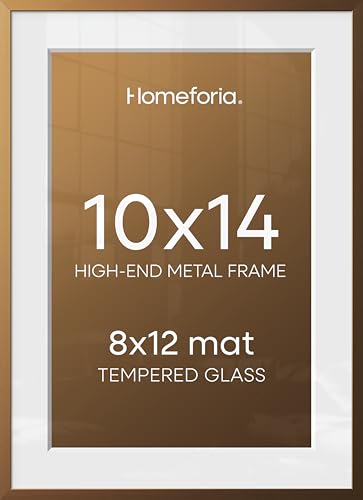 Image of Homeforia 10x14 Bronze Picture Frame, High End Metal 10x14 Brass Frame with Mat 8x12, 10 x 14 Poster Frames Matted to 8 x 12 inch Photo, 10 by 14 Bronze Thin Frames, Tempered Glass, Wall Kit, Set of 3