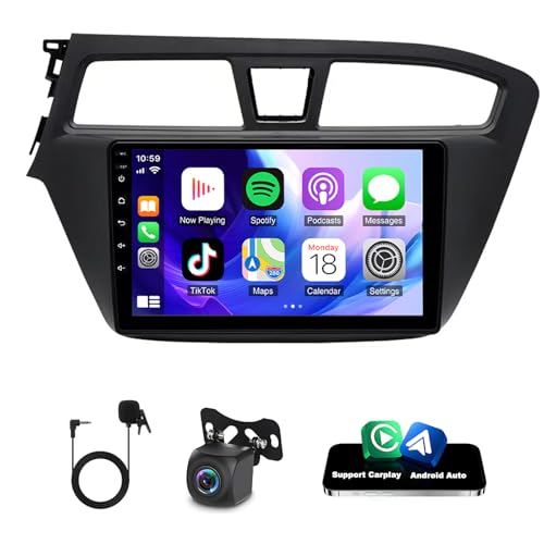 Slakerbe Android 15 Double Din Car Stereo Upgrade Radio for Hyundai i20 2015-2018, 2G+64G 9" Touchscreen with Wireless Carplay Android Auto GPS WiFi Bluetooth RDS DSP SWC Mirrorlink Mic Backup Camera