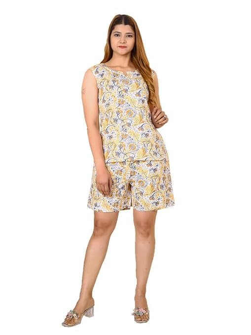 mishika Floral Printed Cotton Night Suit Top and Shorts Set-picture-28