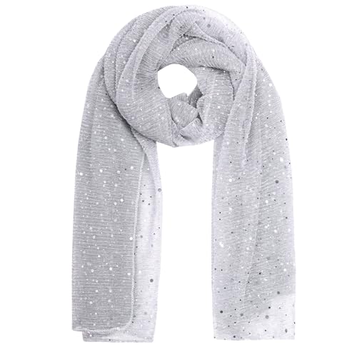Rbenxia Women Sequin Bandana Summer Mesh Scarf Glitters Sheer Beach Shawl Wrap Sparkling Metallic Evening Dress Shawls Wraps (Light Grey One Size)