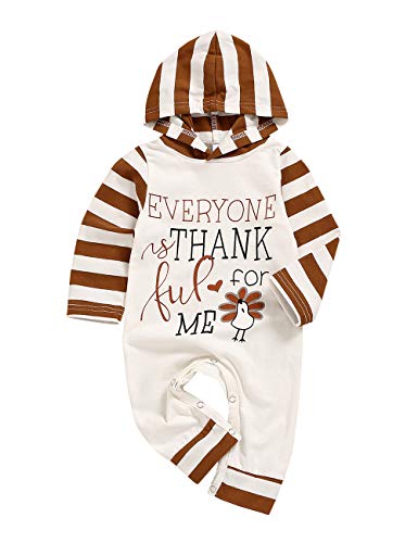 Image of TUEMOS Thanksgiving Baby Boy Outfit Everyone Thankful for Me Romper Stripe Hoodie Jumpsuit Newborn Thanksgiving Outfit Boy