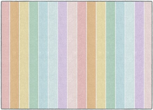 Flagship Carpets Schoolgirl Style Pastel Rainbow Stripe Educational Area Rug for Kids Room Seating Décor, Children's Classroom, Play Carpet for Teaching and Playroom, 5' x 7'6