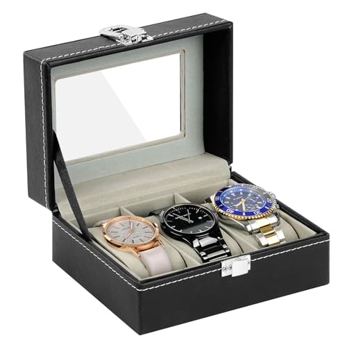 【Pelle PU di alta qualità】L'esterno è realizzato in pelle PU impermeabile, elegante e resistente. L'interno è rivestito in morbida pelle scamosciata e presenta un cuscinetto flessibile che protegge delicatamente l'orologio da graffi e deformazioni.