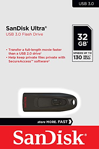 SanDisk 32GB Ultra 130MB/s USB 3.0 Flash Drive SDCZ48-032G Bundle with (1) GoRAM Black Lanyard (32GB, 10 Pack)