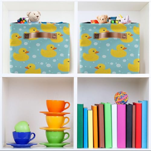 Image of Aslsiy Storage Basket Cute Yellow Ducks-2 Nursery Bins Baby Canvas Box Clothes Shelf Basket Laundry Hampers 1 Pcs