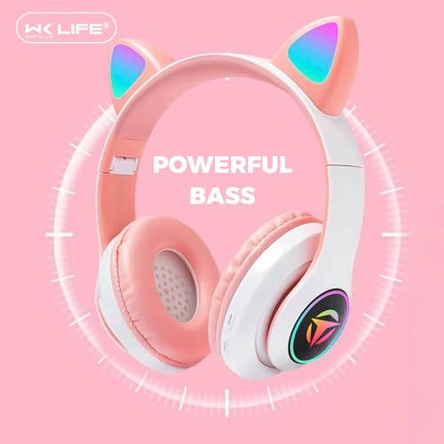 Image of Tubes- Wireless /Wired Bluetooth Kids Headphones with 105dB Safe and Upto 30 Hours Play Time, 800 mAh Battery for for Girls /Boys Gifts Cat Ear Online Learning School (Pink)