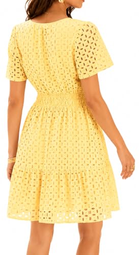Image of INR Dress for Women Elastic Waist Hollow Out Embroidered A Line Casual Fashion Skirt Beach and Prom Cocktail Party Dresses
