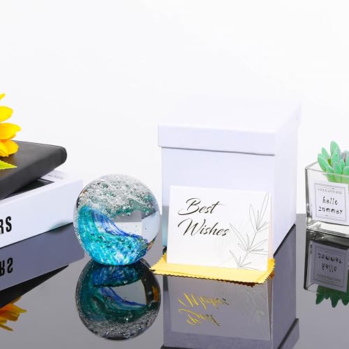 Qianwei Hand Blown Ocean Waves Crystal Ball - Glass Collectible Figurines Spere - Paperweight Glass Ball Aquarium DecorOffice Decor Ocean Lovers - Image 6