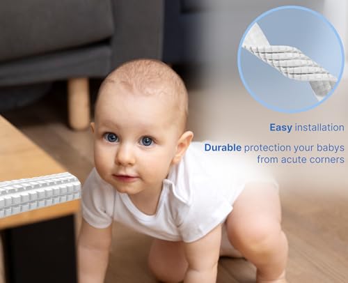 Image of 3.4 ft x 3 in White Chocolate Shape and Soft Baby Proofing Corner Protector - Flexible Silicone Peel and Stick Edge Guard - Wall Corner Molding Trim for Baby Safety with Upgraded Strong Adhesive