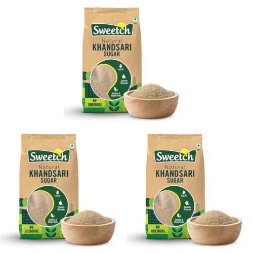 Image of Sweetch Natural Khandsari Sugar (Raw cane Sugar) 1Kg Desi Khand Sugar, Unrefined & Unprocessed, Low GI, No Chemical, Sulphur & Bleach Free | Healthy Natural Sweetener For Cooking & Baking, Refine Sugar Alternative, (Pack of 3)