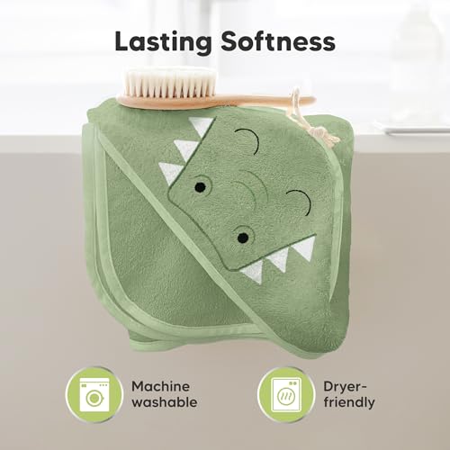 Image of KeaBabies Hooded Baby Towel for Newborn, Baby Bath Towels(Alligator, 35x35) | Viscose Derived from Bamboo, Large Baby Towels with Hood, Boys, Girls, Toddler, Soft Absorbent Baby Bath Essentials