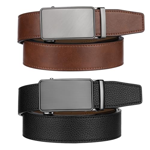 Image of Zitahli Leather Ratchet Belt for Men - 2 Pack Mens belt,Customizable Fit | Everyday Men Dress Pants Belt,Casual Occasion,Classic Style,Gifts for Men on Birthday,Anniversary,Father's Day,and Christmas