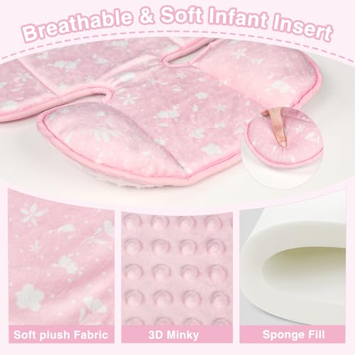 Image of Infant Car Seat Insert, 3 in 1 Ultra-Thick Newborn Carseat Insert with Strap Covers for Girls, Man Fai Sky Universal Car Seat Head Support Baby for Carseat, Strollers, Swings, Bouncer (Pink)
