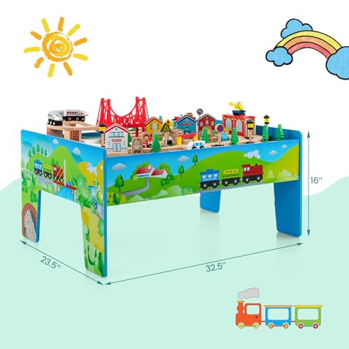 Glacer TM10052 80-Piece Train Table, Large Multipurpose Wooden Toy Activity Table Playset thumb #5