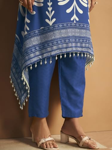 Image of Pinkmint Women's Printed Cotton Blend Kurta Pant with Dupatta Set | Round Neck Kurta with Both Side Pocket & Tassel Dupatta | Ethnic Wear